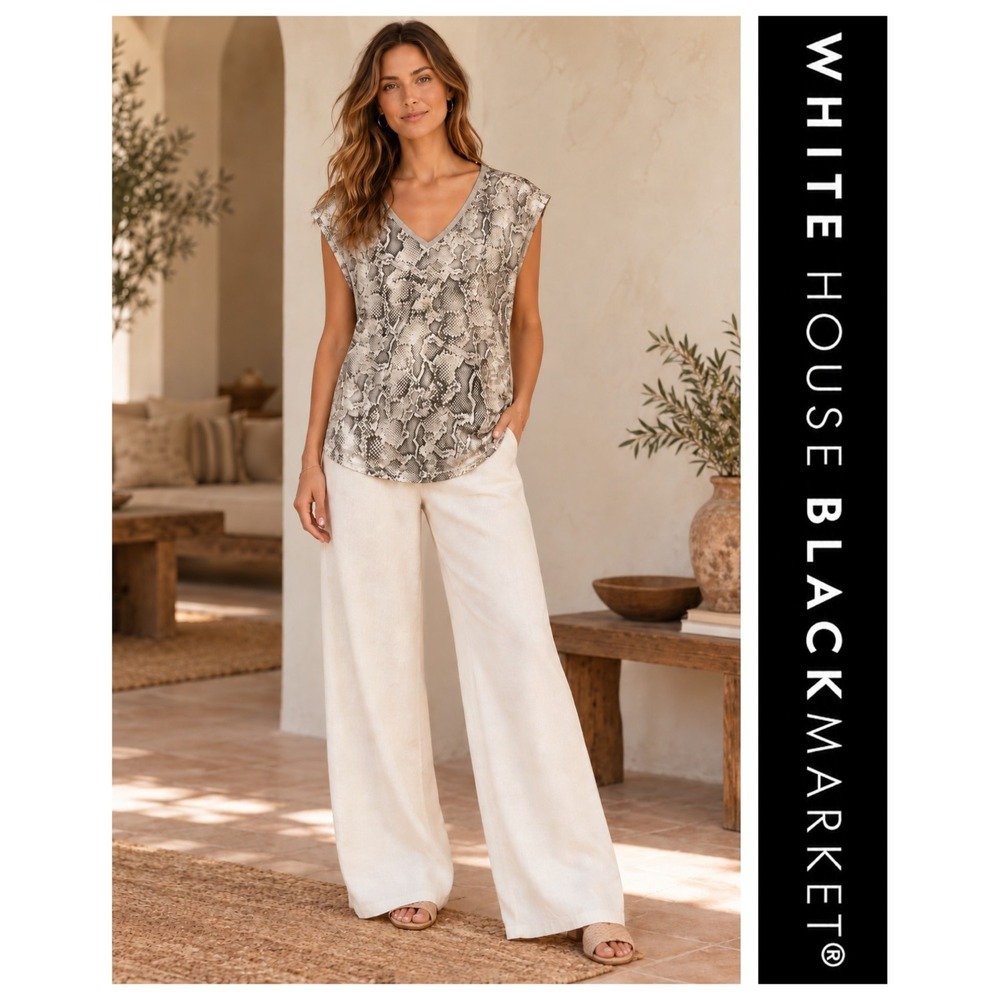WHBM Snake Print Cap Sleeves Oversized Stretchy Casual V Neck Top M New